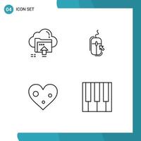 pacote de interface do usuário de 4 cores planas básicas de linha preenchida de upload de nuvem de compras clique em elementos de design de vetores editáveis de amor