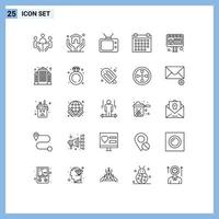 Pacote de linha de interface de usuário 25 de sinais e símbolos modernos de elementos de design de vetores editáveis de calendário de prazo de seguro de evento de contato