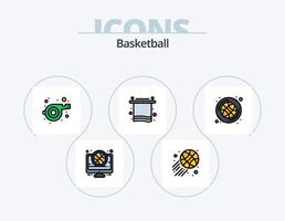 linha de basquete cheia de ícones do pacote 5 design de ícones. lugar. basquetebol. esporte. cesta. líquido vetor