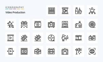 pacote de ícones de 25 linhas de produção de vídeo vetor