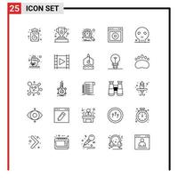 pacote de ícones vetoriais de estoque de 25 sinais e símbolos de linha para ossos de velocímetro de cabeça de caveira elementos de design de vetores editáveis da web