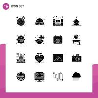 16 ícones criativos sinais modernos e símbolos de núcleo biologia tv star tree elementos de design de vetores editáveis