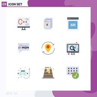 pacote de interface de usuário de 9 cores planas básicas de seta amor mensagem de fatura interface de programador de aplicativo elementos de design de vetores editáveis
