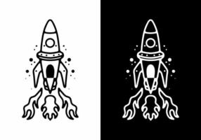 design de tatuagem de ilustração de arte de linha de um foguete espacial vetor