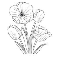 coleção de ilustração de imagens de desenho de arte de linha de tulipa desenhada à mão vetor