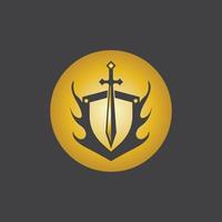 a guerra da espada de ouro defende a ilustração vetorial do logotipo com fundo preto vetor