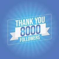 obrigado design modelo de cartão para seguidores de redes sociais, assinantes, como. 8000 seguidores. comemoração dos 8k seguidores vetor