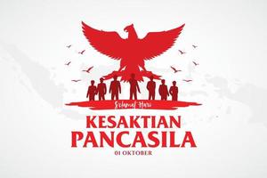 feriado indonésio ilustração do dia de pancasila tradução, 01 de outubro, comemoração do dia da santidade de pancasila vetor