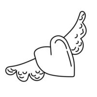 Doodle coração com asas desenhadas à mão. elemento de decoração ornamental do feriado do dia dos namorados. bom para cartão, design de tatuagem. isolado no fundo branco vetor