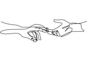 contínua uma única linha de mãos de homem e mulher juntos expressão de amor com mãos dadas isolar no fundo branco. estilo minimalista do conceito romântico. ilustração vetorial vetor