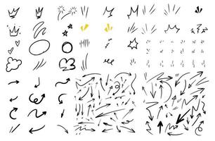 conjunto vetorial de elementos de design de efeitos de emoticon de sinal de expressão de desenho animado bonito desenhados à mão doodle, símbolos de emoção de personagem de desenho animado, vetor