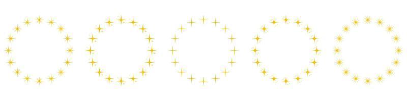 quadro de prêmio redondo moderno com pictograma de estrelas douradas. estrelas douradas no conjunto de ícones de silhueta de forma de círculo. ícone circular do ornamento da decoração no fundo branco. ilustração vetorial isolada. vetor