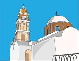 ilustração vetorial da igreja de santorini com fundo azul vetor