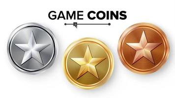 vetor de conjunto de moedas de ouro, prata e bronze do jogo