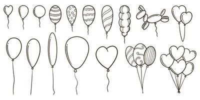 balões de aniversário desenhados à mão doodle conjunto de desenho sobre fundo branco. vetor