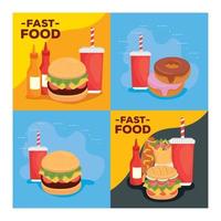 conjunto de cartazes, delicioso fast food vetor