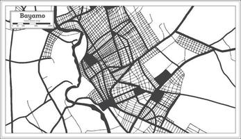 mapa da cidade de bayamo cuba na cor preto e branco em estilo retrô. mapa de contorno. vetor