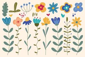 conjunto de elementos florais com flores, galhos, corações. adequado para dia dos namorados, casamento, impressão. ilustração vetorial em um fundo claro. vetor
