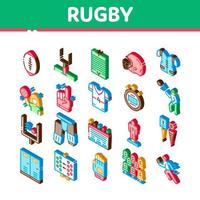 vetor de conjunto de ícones isométricos de ferramenta de jogo de esporte de rugby