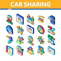 vetor de conjunto de ícones isométricos de negócios de compartilhamento de carro