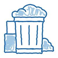 recipiente com ícone de rabisco de lixo ilustração desenhada à mão vetor