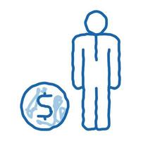 ícone de rabisco de moeda de dólar humano ilustração desenhada à mão vetor