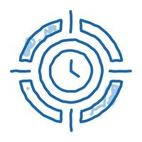 ícone de rabisco de hora do relógio alvo ilustração desenhada à mão vetor