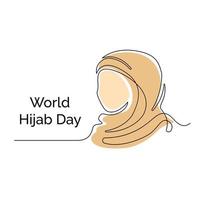 um desenho de linha contínua de uma mulher em um hijab. dia mundial do hijab vetor