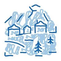 ilustração desenhada à mão do ícone do doodle da aldeia da montanha vetor