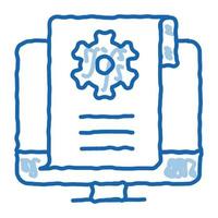 documentos de configurações no computador doodle ilustração desenhada à mão vetor