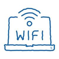 sinal de wi-fi e palavra na exibição do laptop ícone de rabisco ilustração desenhada à mão vetor