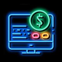 relatório de dinheiro na ilustração do ícone de brilho neon do computador vetor