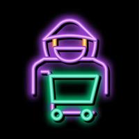 ilustração de ícone de brilho neon de ladrão de carrinho de compras vetor