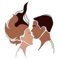 perfil abstrato de homem e mulher, casal apaixonado, ilustração vetorial de arte minimalista familiar logotipo, impressão, ícones, modelo de design de emblema mulher contemporânea e retrato de rosto de homem, conceito de moda abstrato vetor