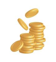 moedas de ouro caindo ícone de caixa de vetor de dinheiro realista 3d com sombras isoladas em branco, conceito de banco de acumulação