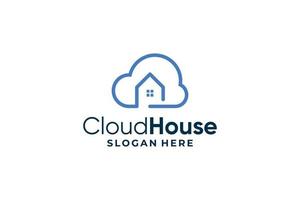 design de logotipo de arte de linha minimalista de casa de nuvem vetor