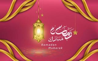 saudação vetorial ramadan mubarak com texto caligráfico e ornamentos islâmicos com o conceito de viva magenta vetor
