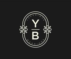 modelo de logotipos de monograma de casamento de letra de iniciais yb, modelos minimalistas e florais modernos desenhados à mão para cartões de convite, salve a data, identidade elegante. vetor
