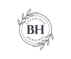 bh letras iniciais modelo de logotipos de monograma de casamento, modelos minimalistas e florais modernos desenhados à mão para cartões de convite, salve a data, identidade elegante. vetor