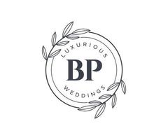 bp letras iniciais modelo de logotipos de monograma de casamento, modelos minimalistas e florais modernos desenhados à mão para cartões de convite, salve a data, identidade elegante. vetor