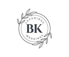 bk letras iniciais modelo de logotipos de monograma de casamento, modelos minimalistas e florais modernos desenhados à mão para cartões de convite, salve a data, identidade elegante. vetor