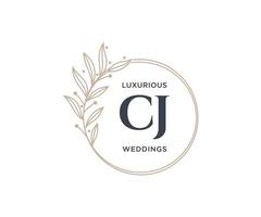 cj letras iniciais modelo de logotipos de monograma de casamento, modelos modernos minimalistas e florais desenhados à mão para cartões de convite, salve a data, identidade elegante. vetor