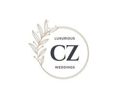 cz letras iniciais modelo de logotipos de monograma de casamento, modelos modernos minimalistas e florais desenhados à mão para cartões de convite, salve a data, identidade elegante. vetor