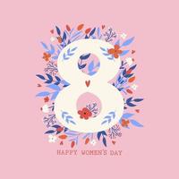 cartão de feliz dia da mulher com flores. ilustrações vetoriais vetor