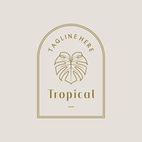 modelo de design de logotipo vetorial tropical com planta de folha monstera - spa estético vintage abstrato e distintivo de férias e conceito de emblema vetor