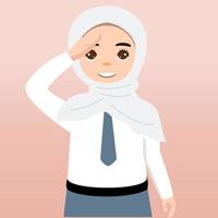 menina de menino bonito colegial usando ilustração em vetor uniforme cinza e branco dos desenhos animados. retrato de um estudante do ensino médio. alunos da escola crianças com mochilas, livros, macbook.