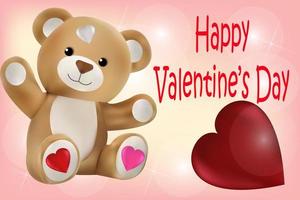 ursinho de pelúcia e um grande coração em um fundo rosa com a inscrição feliz dia dos namorados. imagem vetorial vetor