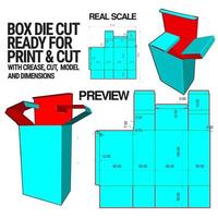 molde de cubo cortado em caixa com visualização em 3D organizado com corte, vinco, modelo e dimensões prontas para cortar e imprimir, em escala real e totalmente funcional. preparado para papelão real vetor