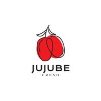 frutas frescas jujuba vermelha doce linhas arte design de logotipo colorido modelo de ilustração de ícone vetorial vetor