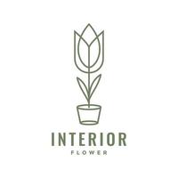 decoração de canto interior planta vaso de flores pote design de logotipo minimalista modelo de ilustração de ícone vetorial vetor